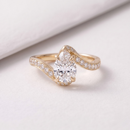 2 CT Pear Cut Curved Lab-Grown Diamond Engagement Ring