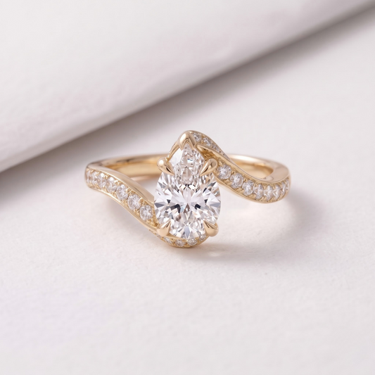 2 CT Pear Cut Curved Lab-Grown Diamond Engagement Ring