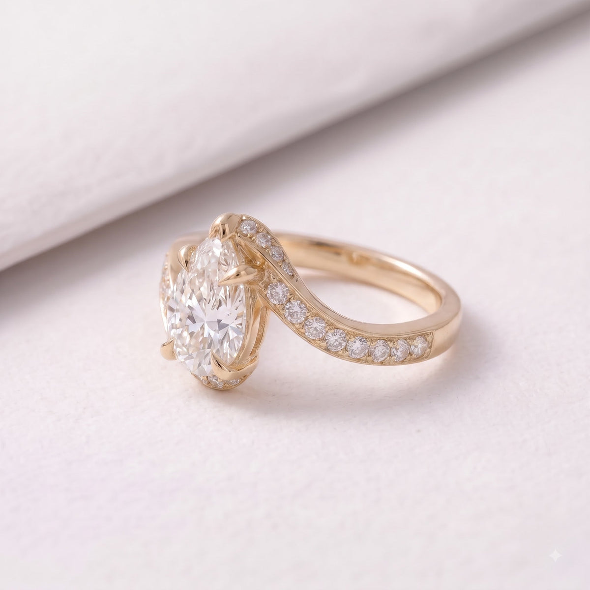 2 CT Pear Cut Curved Lab-Grown Diamond Engagement Ring