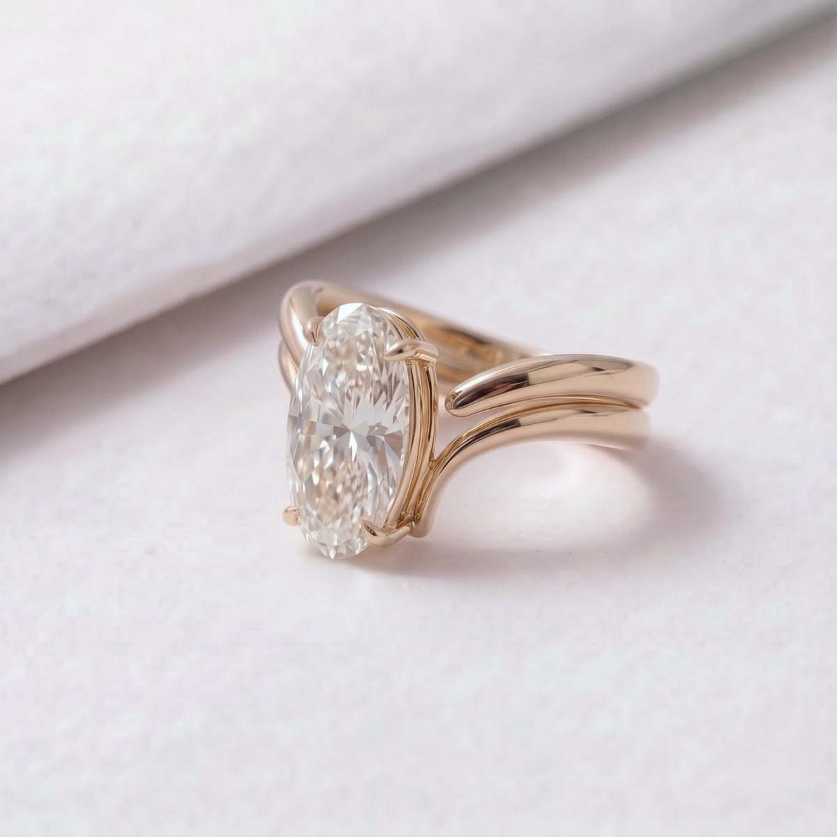3 CT Moval Cut Curved Lab-Grown Diamond Bridal Set