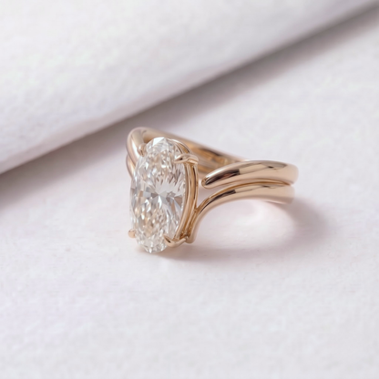 3 CT Moval Cut Curved Lab-Grown Diamond Bridal Set