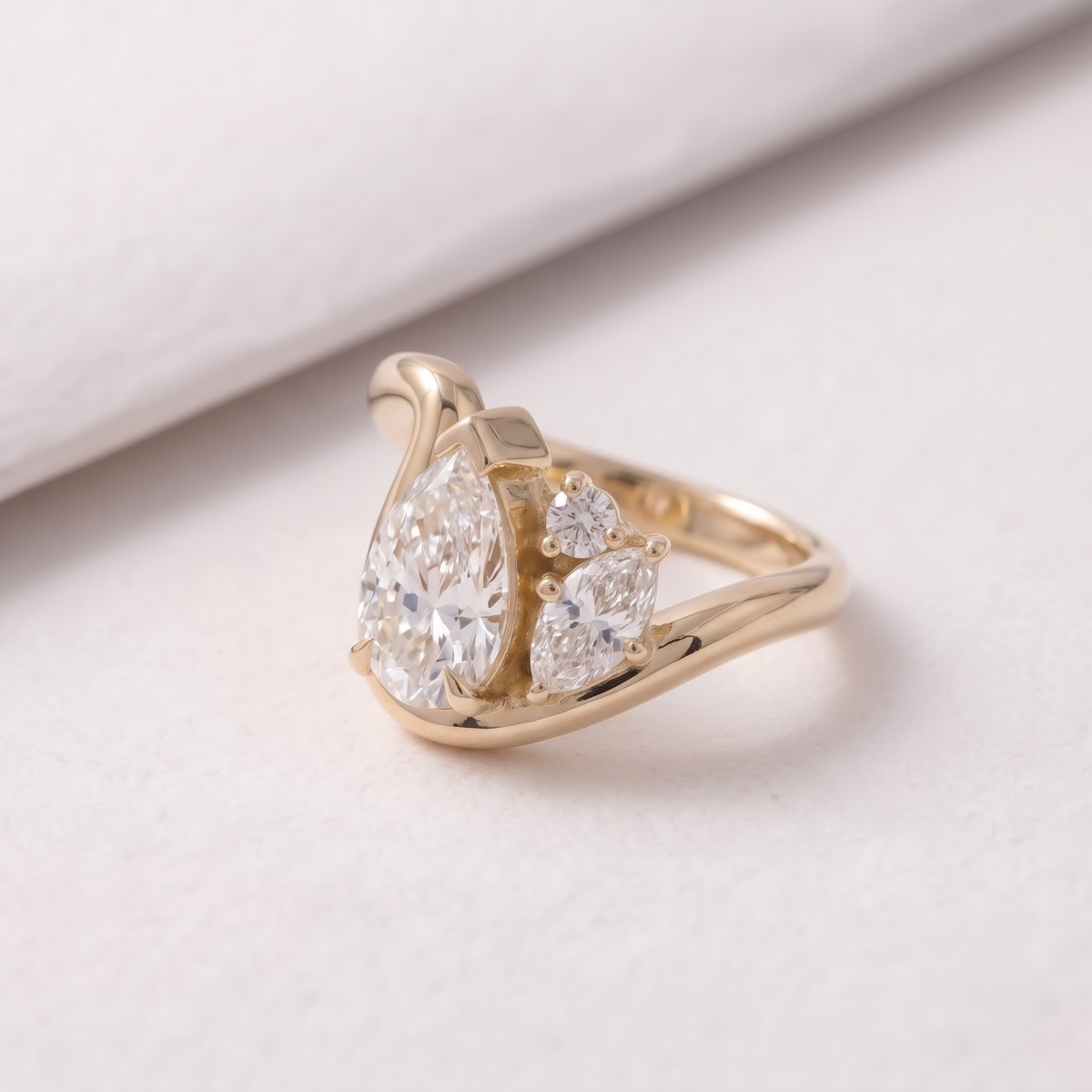 2 CT Pear Cut Curved Lab-Grown Diamond Engagement Ring