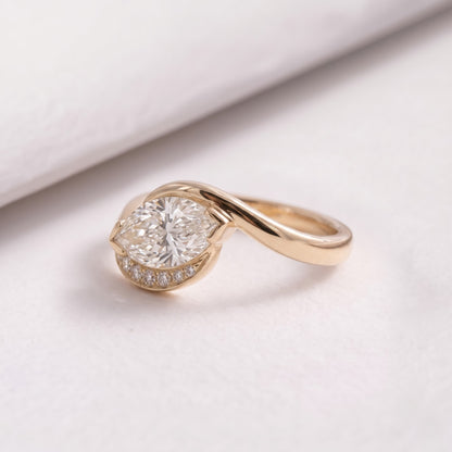 1 CT Marquise Cut Semi Pave Lab-Grown Diamond Engagement Ring