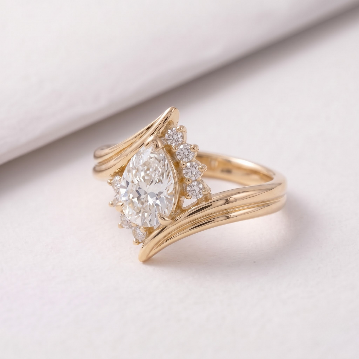 2 CT Pear Cut Curved Lab-Grown Diamond Engagement Ring