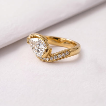 1 CT East West Pear Cut Semi Pave Lab-Grown Diamond Engagement Ring