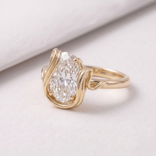 2 CT Pear Cut Curved Lab-Grown Diamond Engagement Ring