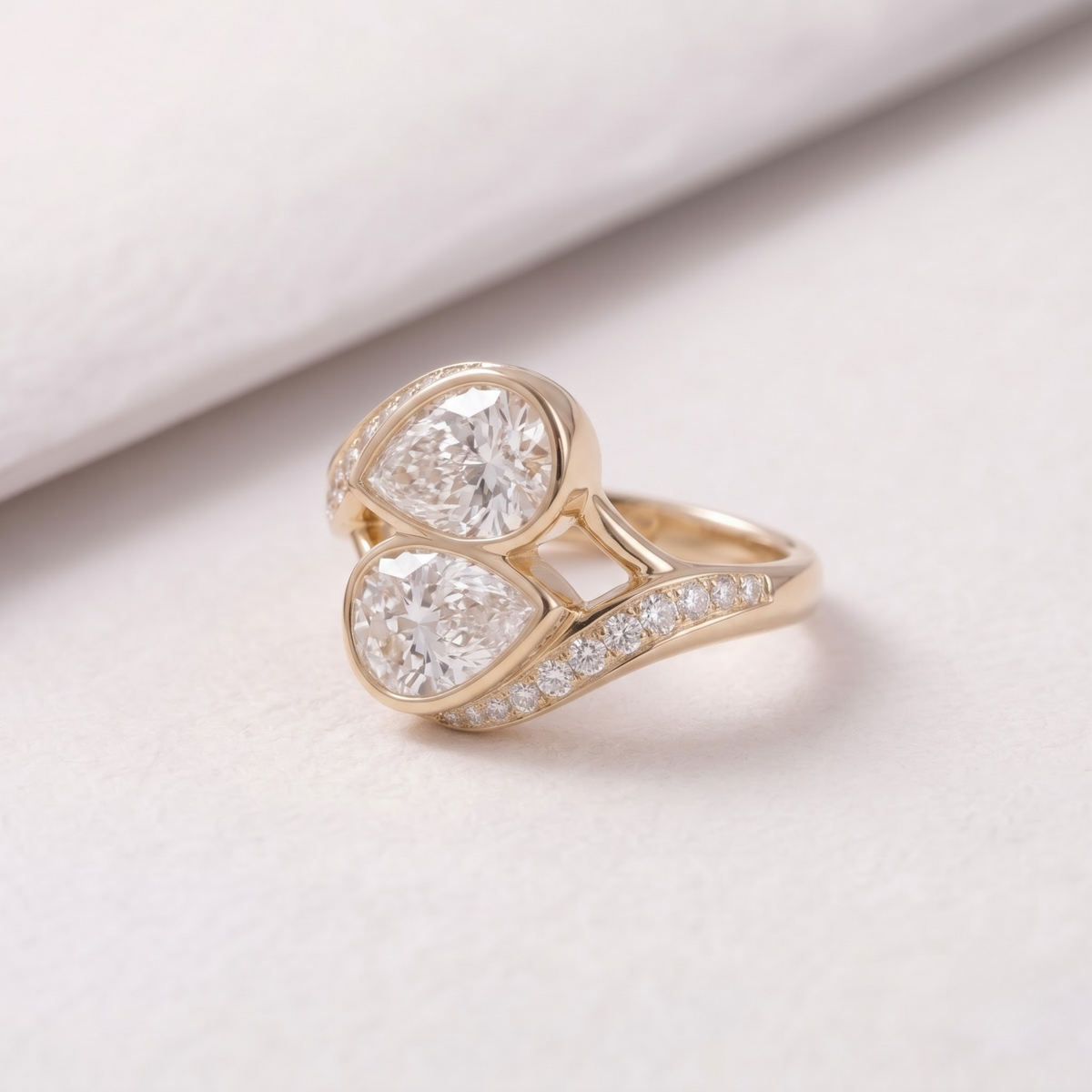 2 CT Pear Cut Curved Lab-Grown Diamond Engagement Ring