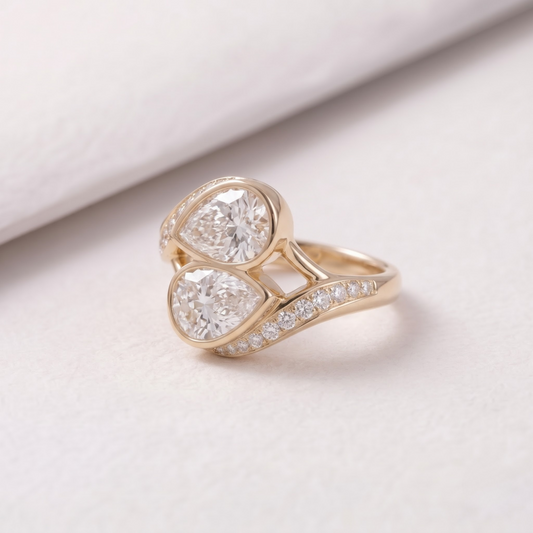 2 CT Pear Cut Curved Lab-Grown Diamond Engagement Ring